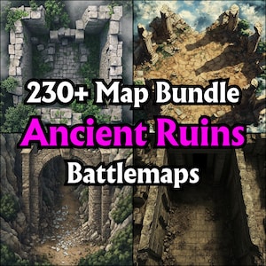 Pacote de mapas de batalha de mais de 230 ruínas antigas, grades de batalha de RPG, templos esquecidos de D&D, civilizações perdidas, mapas de terreno de fantasia, mapas de VTT de mesa