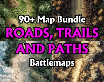 90+ Roads, Trails and Paths Battlemap Bundle, RPG Battle Grids, D&D, Tabletop Maps, High Detail, Forest Trails, Cobblestone Roads