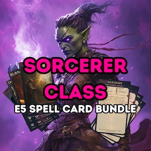 Paquete de cartas de hechizos de hechicero de DnD 5e / Ilustradas e imprimibles / Trucos hasta el nivel 9 / Hechizos de hechicero de Dungeons and Dragons en formato PDF / Tamaño del tarot