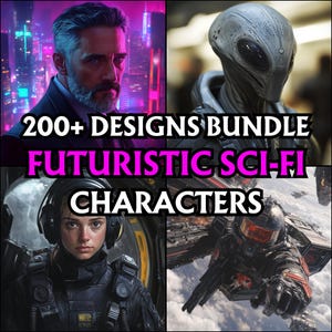 May include: A collage of four images featuring futuristic sci-fi characters. The images show a man with a beard and a serious expression, a grey alien with large eyes, a woman in a black jumpsuit with a headset, and a person in a black spacesuit holding a gun.