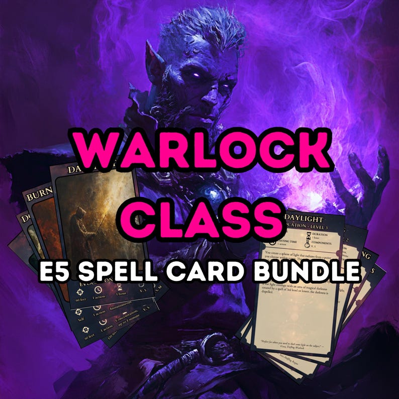 Dnd 5e Warlock Spell Cards Bundle | Illustrated & Printable | Cantrips ...