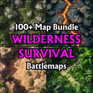 Paquete de más de 100 mapas de batalla de supervivencia en la naturaleza, cuadrículas de batalla de rol, D&D, mapas de mesa, exteriores, mapas de alto detalle, aventuras de fantasía y supervivencia