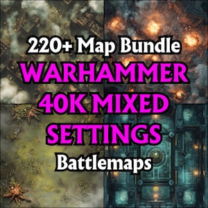 Paquete de más de 220 mapas de batalla de Warhammer 40K con ambientaciones mixtas, cuadrículas de batalla de rol, D&D, mapas de mesa, alto nivel de detalle, ciudades colmena, mundos del caos, batalla