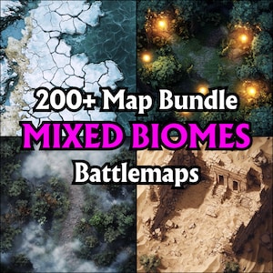 Plus de 200 ensembles de cartes de combat de biomes, grilles de combat RPG, D&D, cartes de table, détails élevés, forêts, déserts, villes, donjons, désert arctique