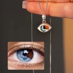 Sterling Silber 925 CUSTOM Auge Anhänger GEZEICHNET vom Foto 100% handgefertigt Iris Halskette MINI Auge