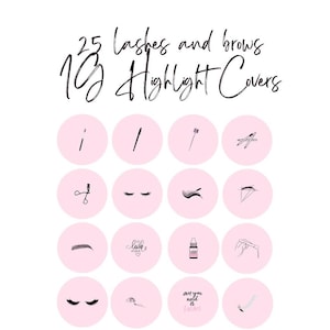 Lash & Brow Instagram Highlight Covers, 25 Beauty Icons For Salon Branding, Pink Aesthetic IG Story Icons, Editable Canva Template