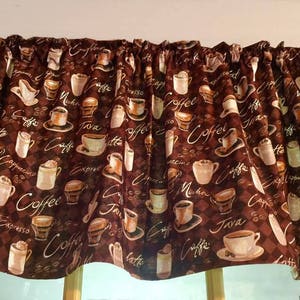 Coffee  Cup Kitchen, Valance, Brown, Window, Curtain, Valance, 43&quot; Wide x 15&quot; Long