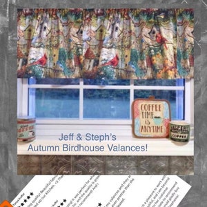 Birdhouse Garden Valance: Cardinal & Bluebird Print, 43&quot; W