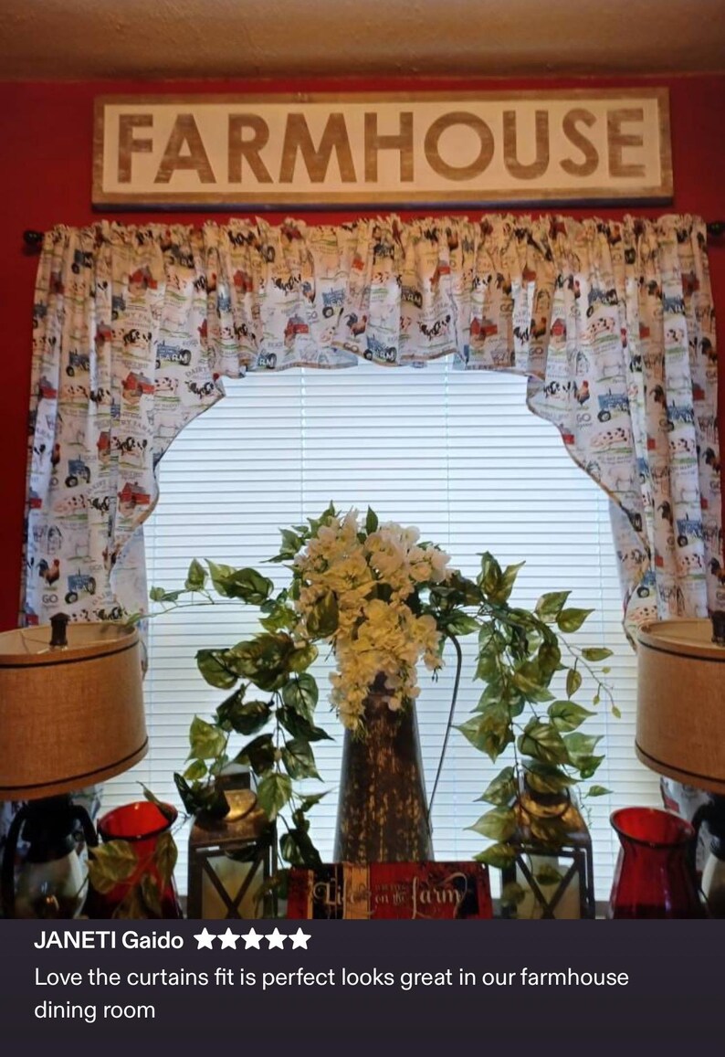 Farmhouse Lover Curtains: Pigs, Cows, Chickens, Tractor Print with Tiebacks bild 16