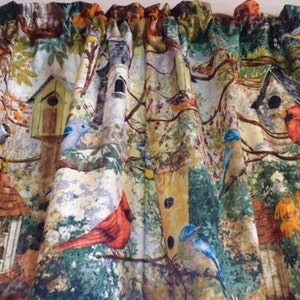 Floral Birdhouse Curtains: Garden Birds Theme, Handmade Panels