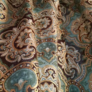 Turquoise or Teal, Brown, Gold, Paisley, Curtain, Tiers, with, Tiebacks, 43"wide x 24" Long (Longer options available)