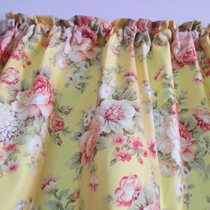 Floral Roses Curtain Valance Yellow Shabby Chic   43"W x 14"L   Shabby Home Decor Vintage Style, Romantic, Nostalgic, Gift idea, Free Ship