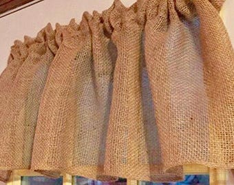 Rustic Cabin Burlap Valance Country Window Curtain Primitive 52"w x15"L Farmhouse Burlap Natural Decor Outdoor Style Gift Free Shipping