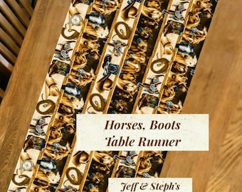 Horse Table Runner: 42" wide x 14" long Cowboy Boots Western Decor Cotton Fabric