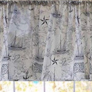 Nautical Map Valance: Beach House Navy Blue Window Curtain