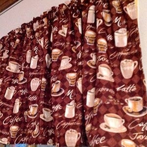 Coffee Lover Valance, Chocolate Brown, Java Cappuccino Mocha Espresso, Coffee Cup 43W x 14L Window Curtain Valance, Gift idea, free ship image 10