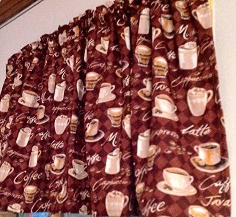 Coffee Lover Valance, Chocolate Brown, Java Cappuccino Mocha Espresso, Coffee Cup 43W x 14L Window Curtain Valance, Gift idea, free ship image 10