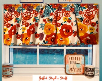 Fiesta Valance for Cheerful Farmhouse Happy  Floral Topper Custom Made Window Curtain Treatment 40”W x 14”L Gift for Kitchen Free shipping