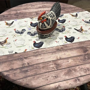 Rooster Chicken Eggs Fabric Table Runner, Farmhouse Party Decor