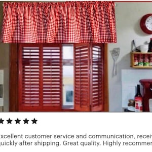 Gingham Valance: Red Farmhouse Country Home Decor (42"W x 14"L)