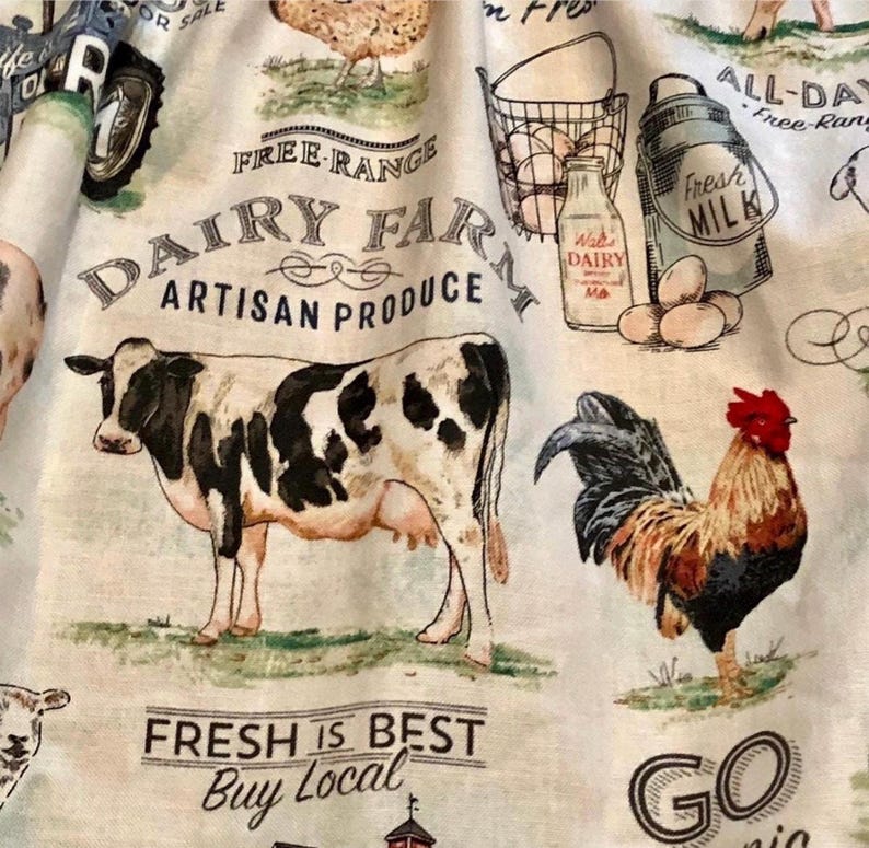 Farmhouse Lover Curtains: Pigs, Cows, Chickens, Tractor Print with Tiebacks bild 11