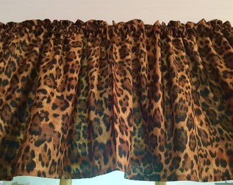 Leopard Valance, Safari, Jungle, Cat, Cheetah, Spots, Cotton Fabric WINDOW CURTAIN VALANCE 43" W x 15" L  Black Brown, Some Custom