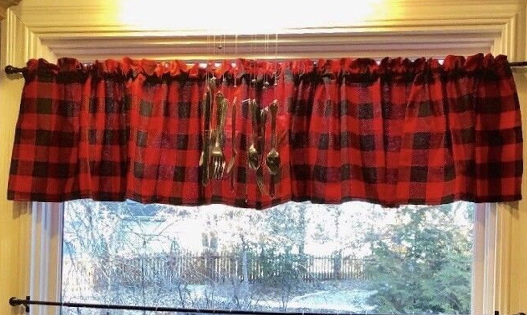 Buffalo Plaid Valance, 1 Inch Checks, Window Curtain Valance, Autumn