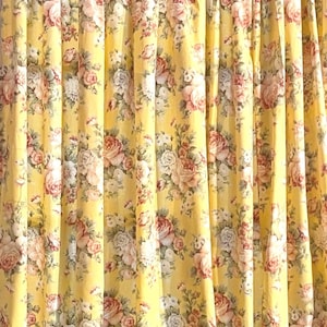 French Country Yellow Floral Curtains: Shabby Chic Rose Panels