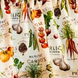 Garden Vegetables Kitchen Curtains Farmhouse Veggie Window Treatment Duck Cloth Colorful Tomato Carrot Herb Decor 2 Panels 42&quot;W pick Length
