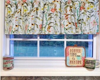 Wildflower Summer Valance Kitchen Farmhouse Decor Country Style Spring Curtains Cotton 40”Wx14"LBirthday Gift for Country Girl FREE Shipping