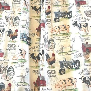 Farmhouse Lover Curtains: Pigs, Cows, Chickens, Tractor Print with Tiebacks bild 17