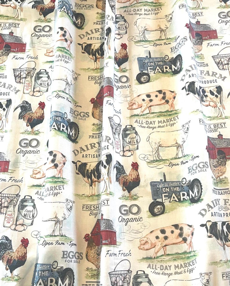Farmhouse Lover Curtains: Pigs, Cows, Chickens, Tractor Print with Tiebacks bild 17