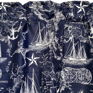 Nautical Navy Curtains: Ship & Map Print, Set of 2 Panels