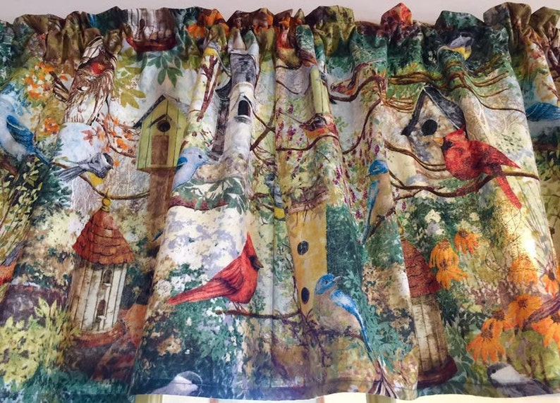 Bird Valance: Rustic Birdhouses, Cardinal & Bluebird Print, 43