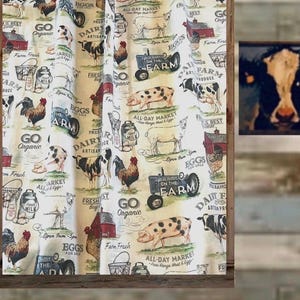 Farmhouse Lover Curtains: Pigs, Cows, Chickens, Tractor Print with Tiebacks bild 8