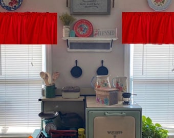 Red Cotton Window Valance: Handmade 52&quot;W x 15&quot;L