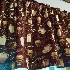 Coffee Lover Valance, Chocolate Brown, Java Cappuccino Mocha Espresso, Coffee Cup 43W x 14L Window Curtain Valance, Gift idea, free ship image 4