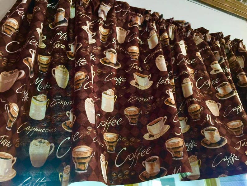 Coffee Lover Valance, Chocolate Brown, Java Cappuccino Mocha Espresso, Coffee Cup 43W x 14L Window Curtain Valance, Gift idea, free ship image 4