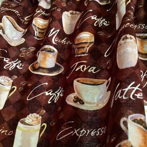 Coffee Lover Valance, Chocolate Brown, Java Cappuccino Mocha Espresso, Coffee Cup 43W x 14L Window Curtain Valance, Gift idea, free ship image 5