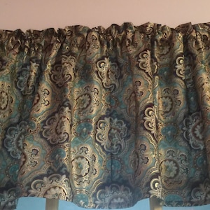 Paisley Valance Brown Teal Turquoise Green Blue Gold HandMade Window Curtain Valance 100% Cotton Fabric 42"W x 14L Gift Idea Free Shipping