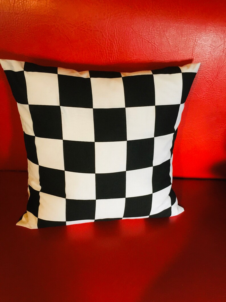 Throw Pillow Cover Cotton Nascar Checkered Flag Black & White Fabric We Only Have 1 Checks Now image 8