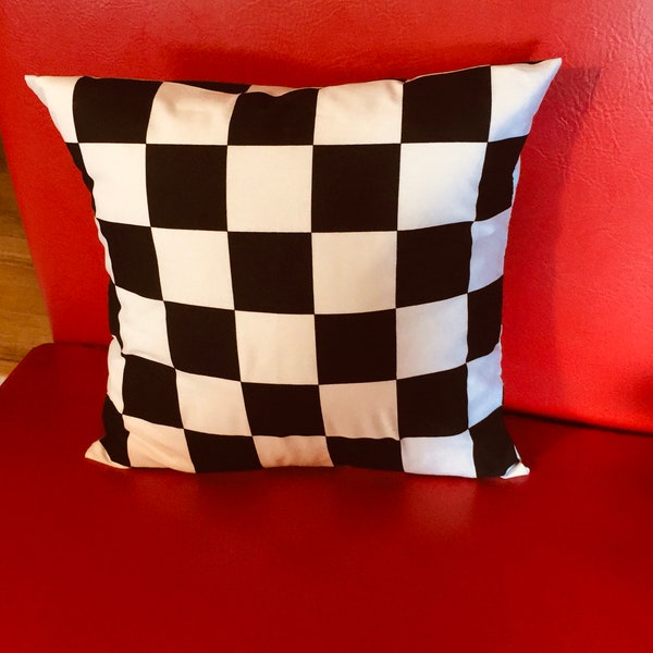 Throw Pillow Cover Cotton  Nascar Checkered Flag Black & White Fabric We Only Have 1" Checks Now! ***