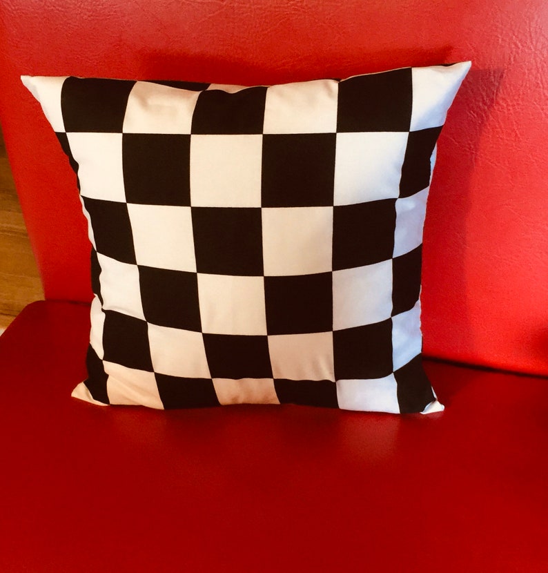Throw Pillow Cover Cotton Nascar Checkered Flag Black & White Fabric We Only Have 1 Checks Now image 1
