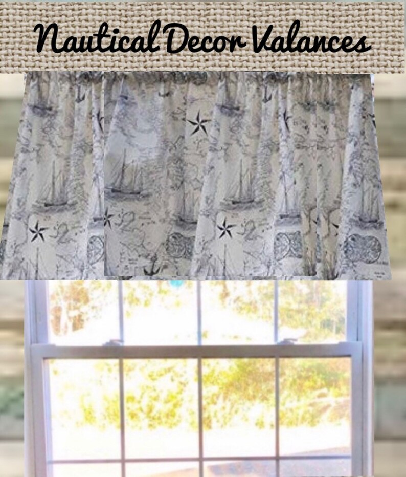 Window Curtain Valance Nautical Map Cotton 43w X Etsy