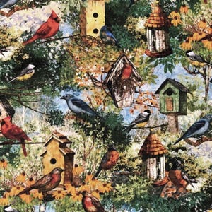 Birdhouse Fabric Fat Quarter: Birds, Nature, Garden Cotton
