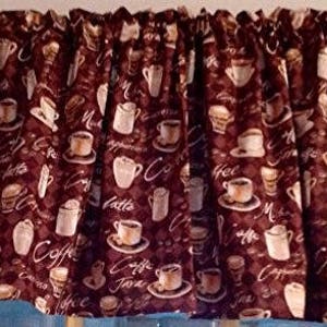 Coffee Lover Valance, Chocolate Brown, Java Cappuccino Mocha Espresso, Coffee Cup 43W x 14L Window Curtain Valance, Gift idea, free ship image 9