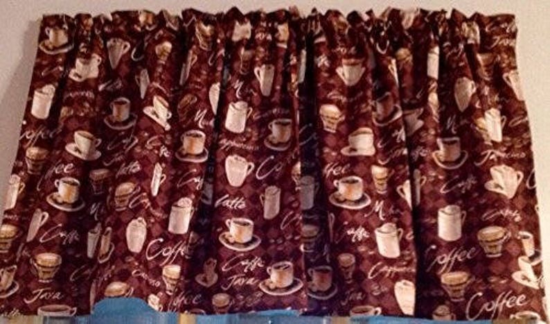 Coffee Lover Valance, Chocolate Brown, Java Cappuccino Mocha Espresso, Coffee Cup 43W x 14L Window Curtain Valance, Gift idea, free ship image 9