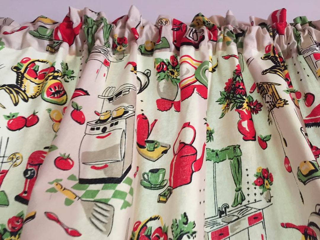 Fifties Vintage Retro Kitchen Curtain Tiers Two Tier Panels 43"w X 24 ...