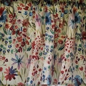 Water Color Flowers, Tiers, Curtain Panels, Curtains with Tiebacks 43"Wide x 24"L or 36"L or 45" or 54" or 63" or 72" or 84" Long
