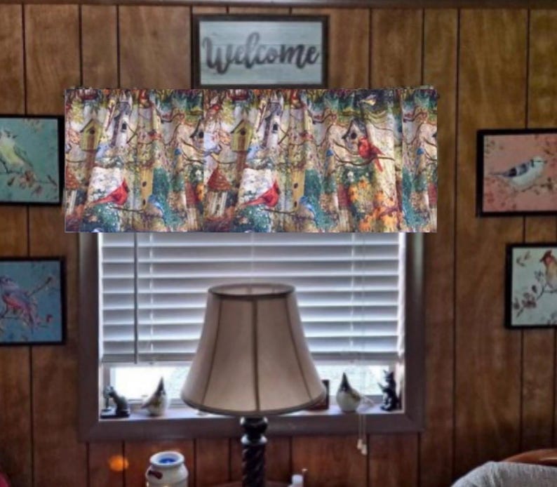 Birdhouse Garden Valance: Cardinal, Bluebird Print for the Bird Lover ...
